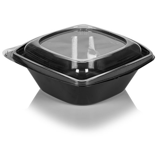 Square Salad Container Black 1000cc with seperated lid